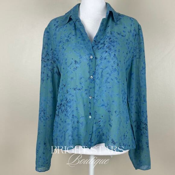 Extremely Rare Blue Silk Blouse Button Down ASO Lorelai Gilmore Girls Vintage - Picture 5 of 9